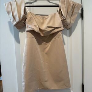 Lizard Thicket Beige Off-Shoulder Mini Dress